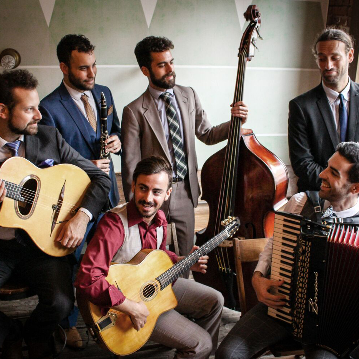Group photo of the Bailsmen for their live performance at the Roxy Bar