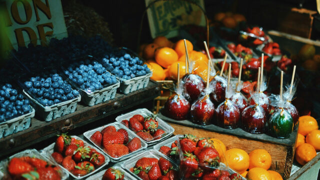 Colorful summer berries at a fresh food market
