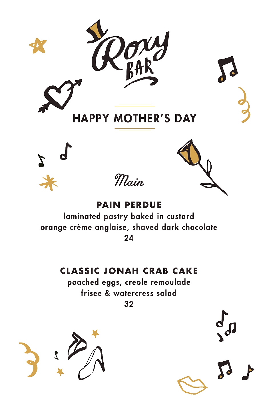 Mothers day menu roxy bar