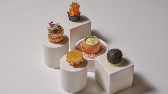 A display of barchan, the small side dishes that accompany every meal at the Korean restaurant Jungsik in New York