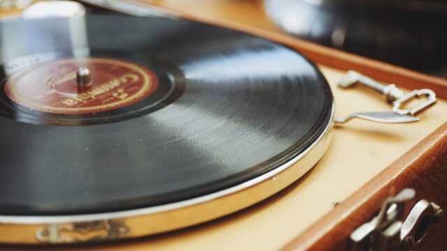 Vinyl record on a vintage turntable.