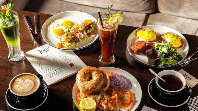 Roxy Café TriBeCa upscale morning brunch service featuring local coffee options, specialty juices, fresh bagels with lox, and savory breakfast entrees.