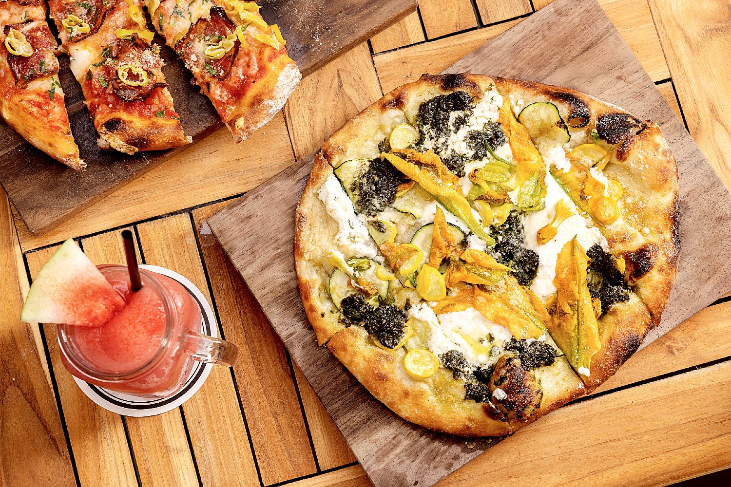 Pizza's at a Gilligan's private outdoor event in SoHo, NY.
