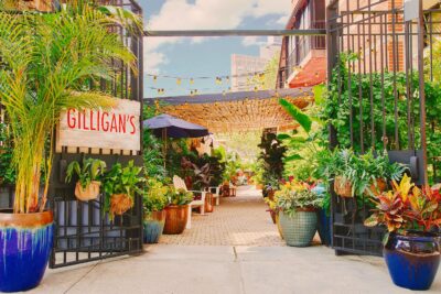 Entrance to Gilligan's outdoor restaurant and bar in SoHo, NY.