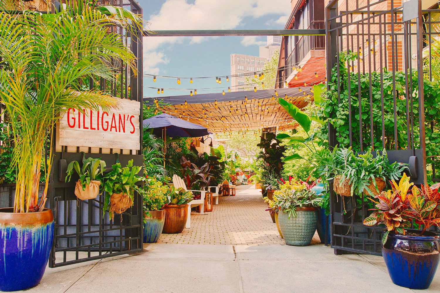 Entrance to Gilligan's outdoor restaurant and bar in SoHo, NY.