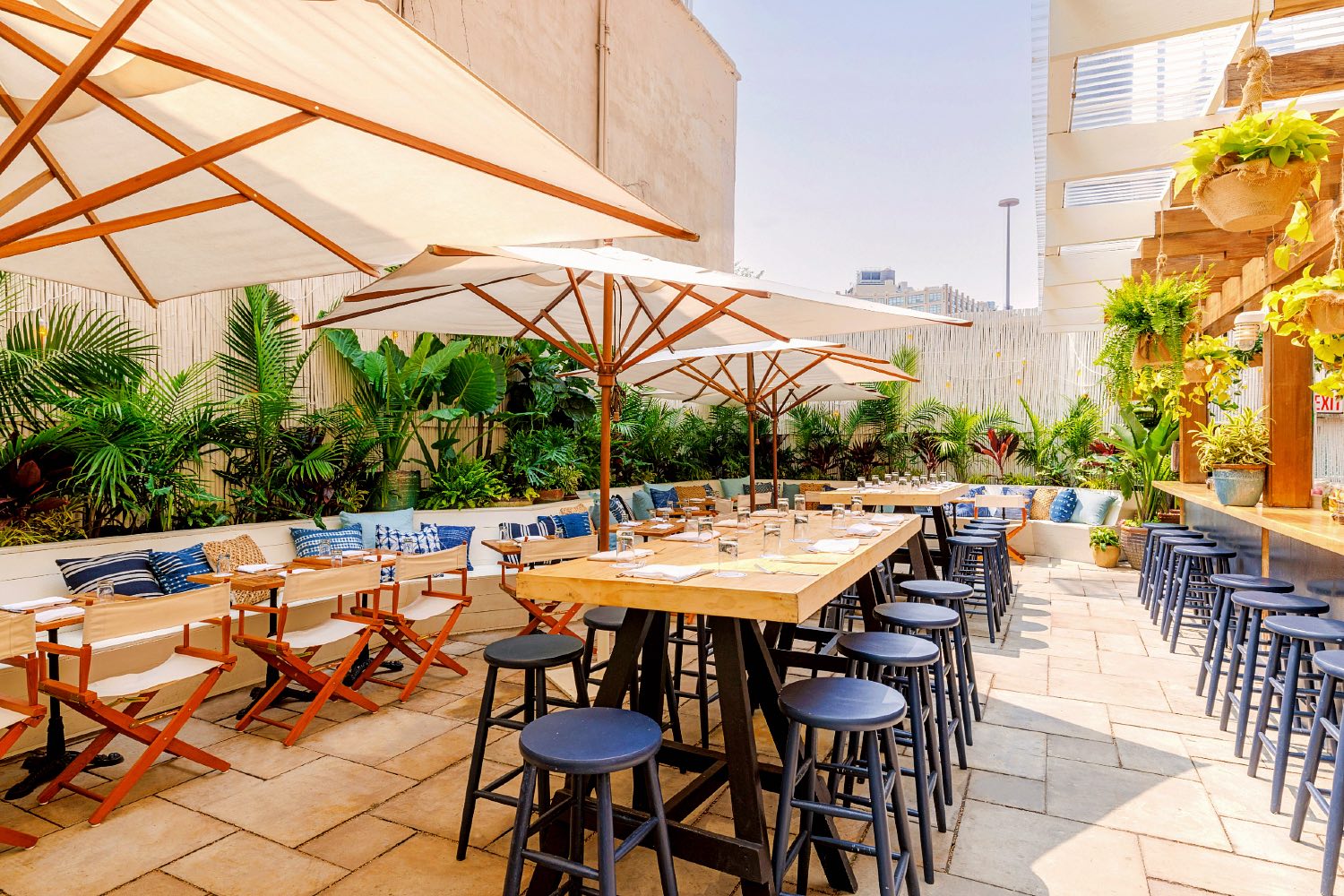 Main dining area of outdoor private event space in SoHo, NY at Gilligan's.