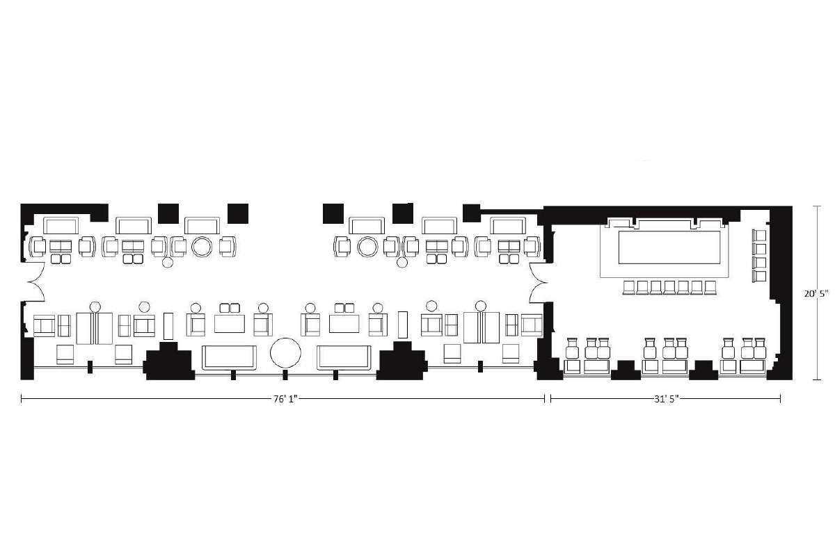 Floor plan of Grand Bar & Salon at Soho Grand Hotel