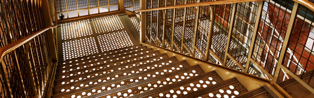the iconic Soho Grand hotel staircase that leads up to one of SoHo's most exclusive nightclubs, The Club Room