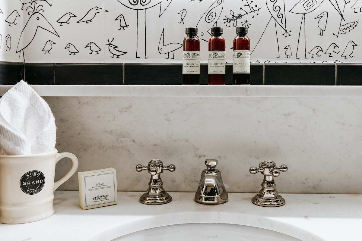 detail show of the CO Bigelow products in the Grand Corner King bathroom