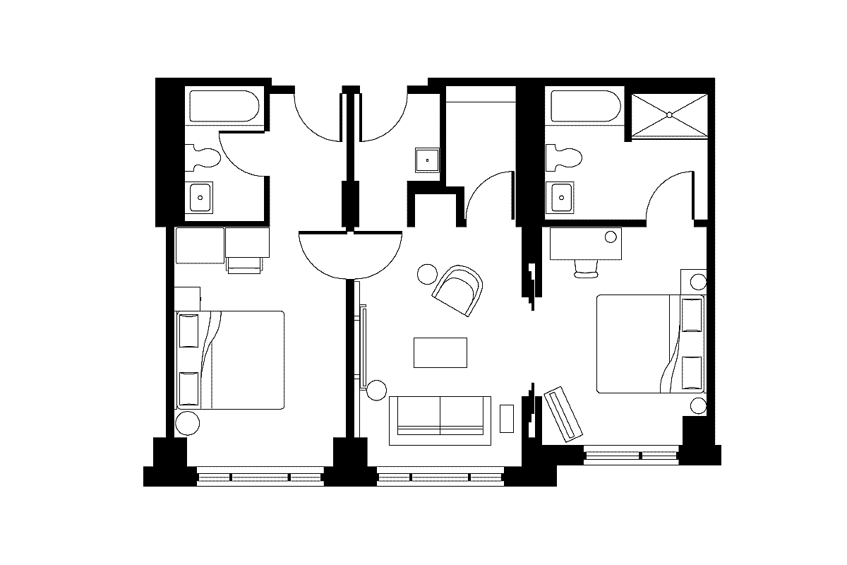 Floor Plan of a Deluxe Two Bedroom Suite at Soho Grand Hotel