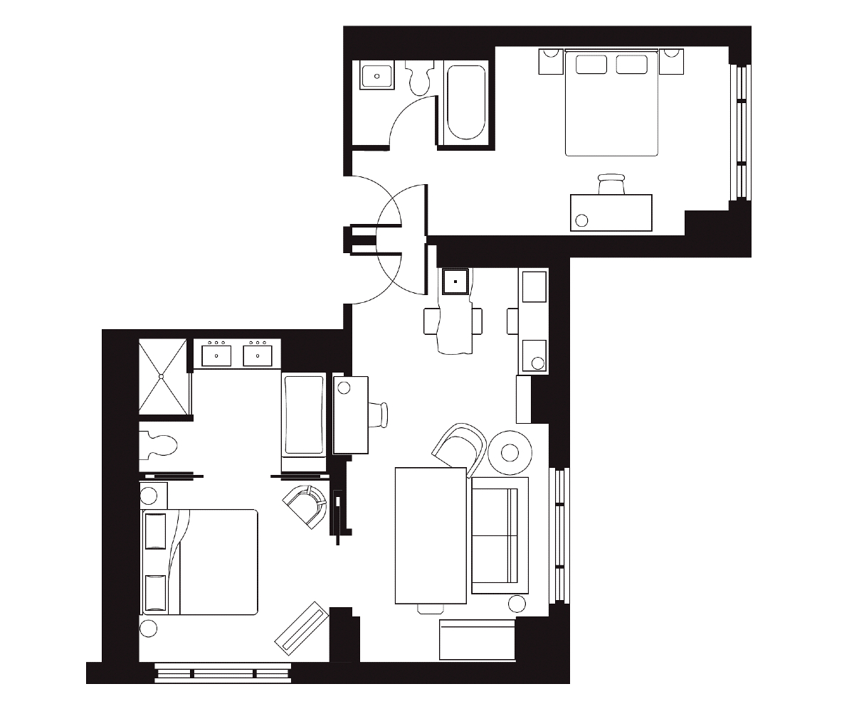 Floor Plan of Grand Two Bedroom with Bar