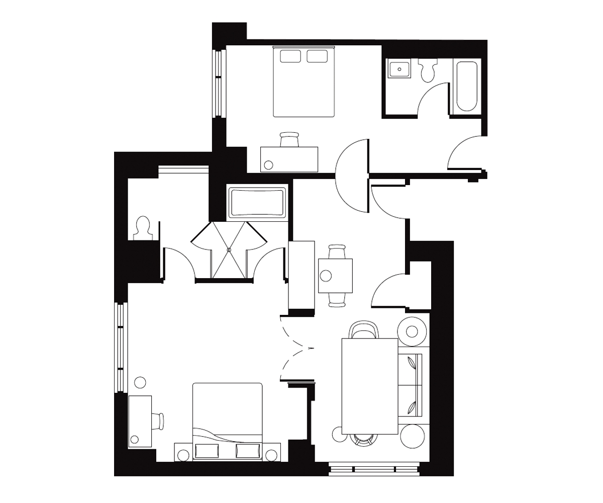 Floor Plan of the Grand Two Bedroom Suite at Soho Grand Hotel