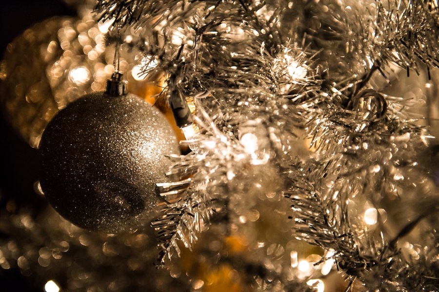 Christmas ornament hanging from a Christmas tree.