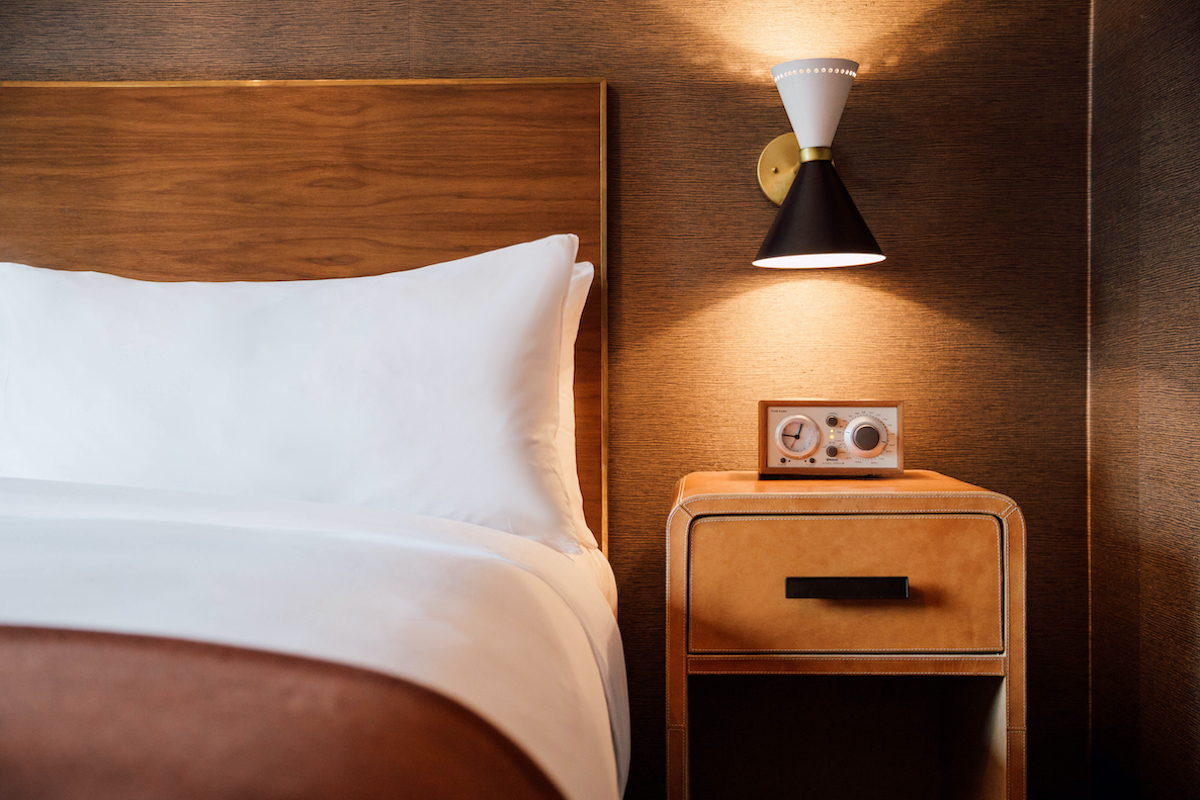 detail shot of a side table with a marshall speaker
