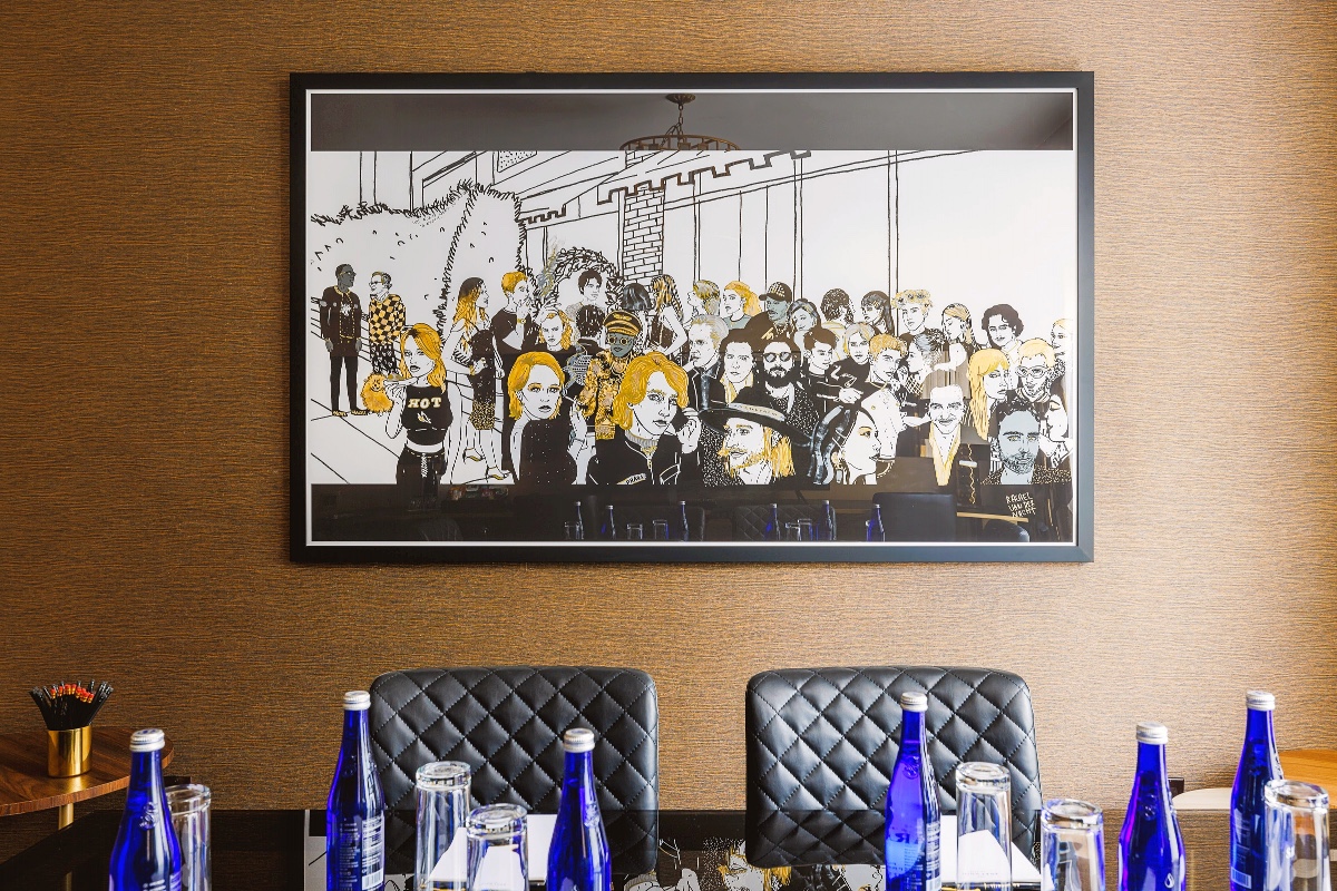 Art Mural on the wall of Roxy Hotel's Workroom meeting space.