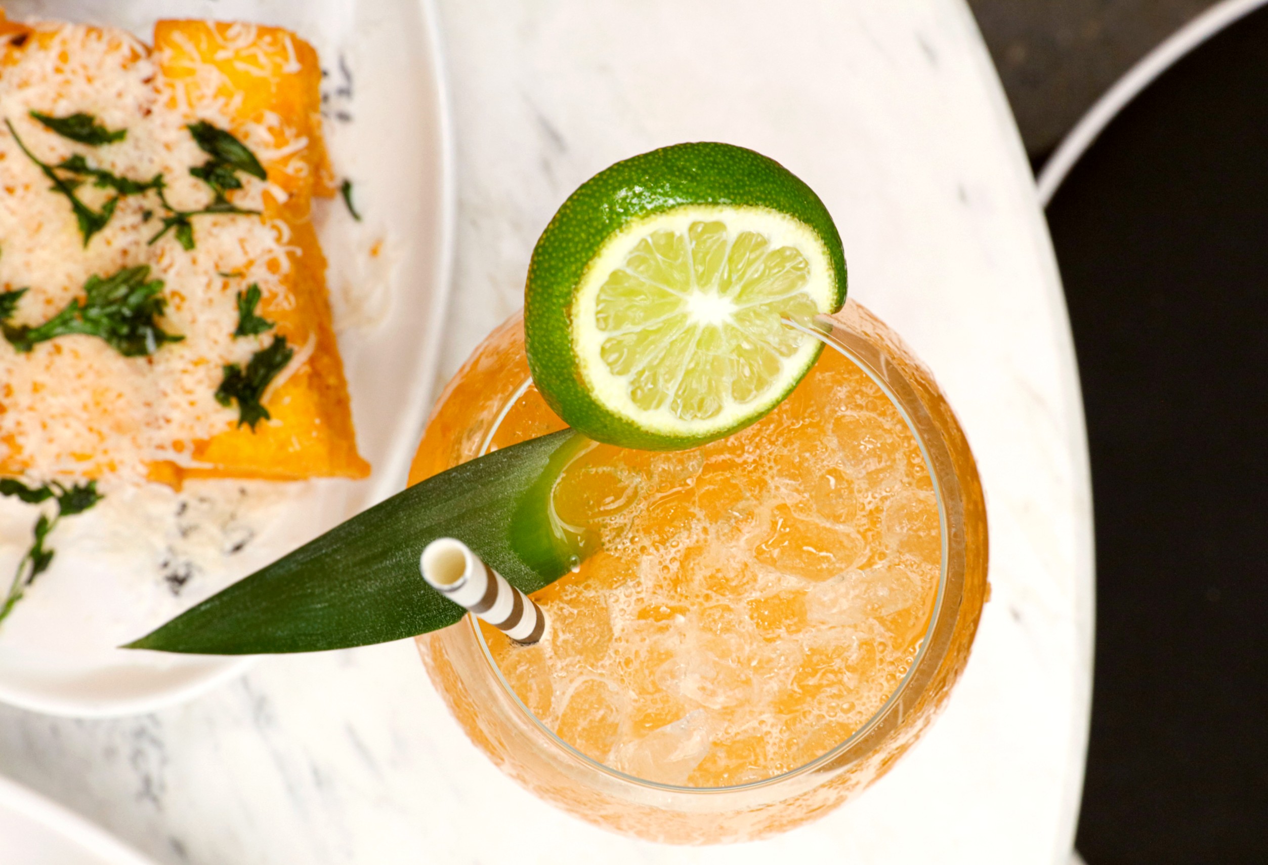 Top view of a fruity cocktail at Roxy Outdoor Cafe.