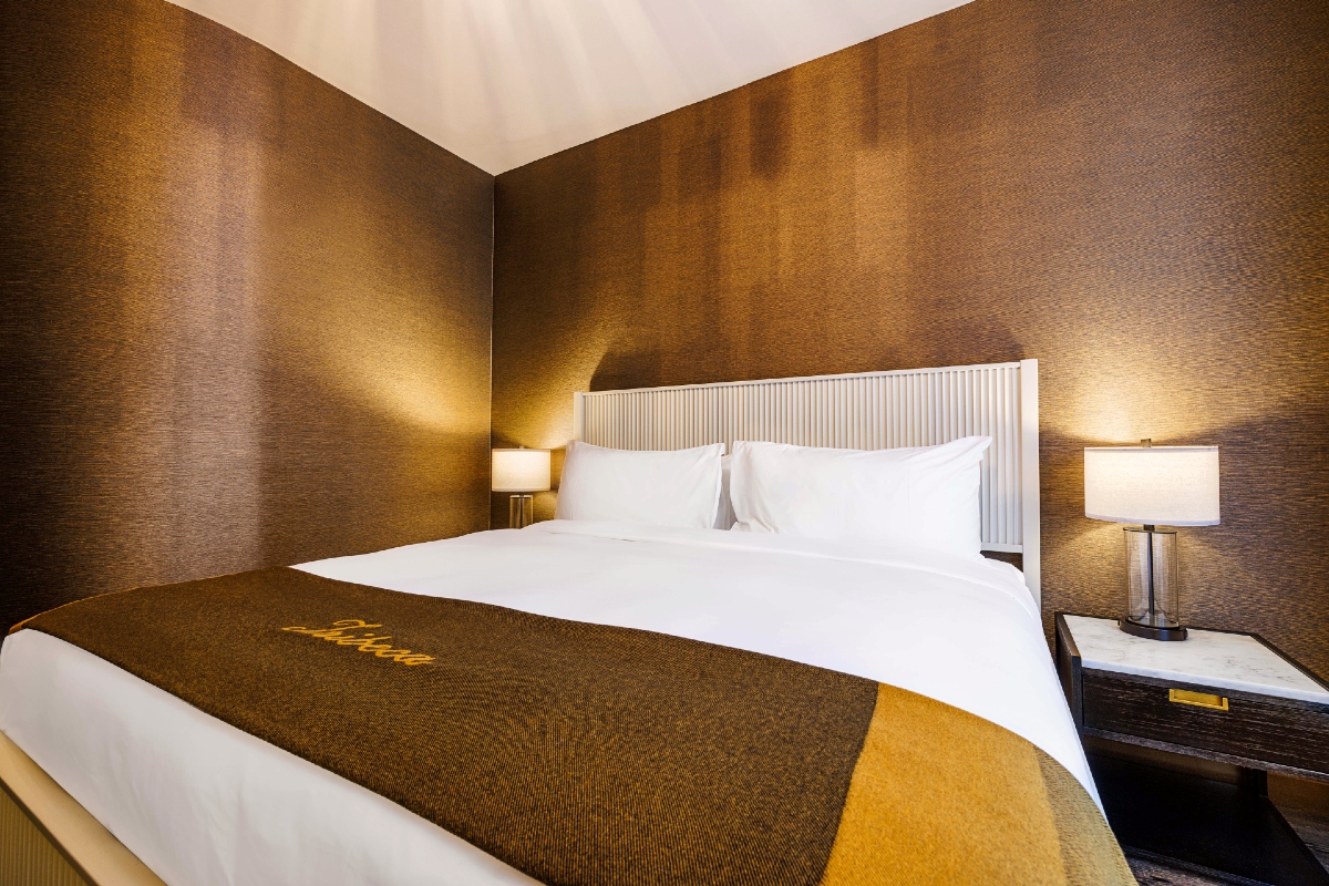 King Bed in a guest room at The Roxy Hotel.