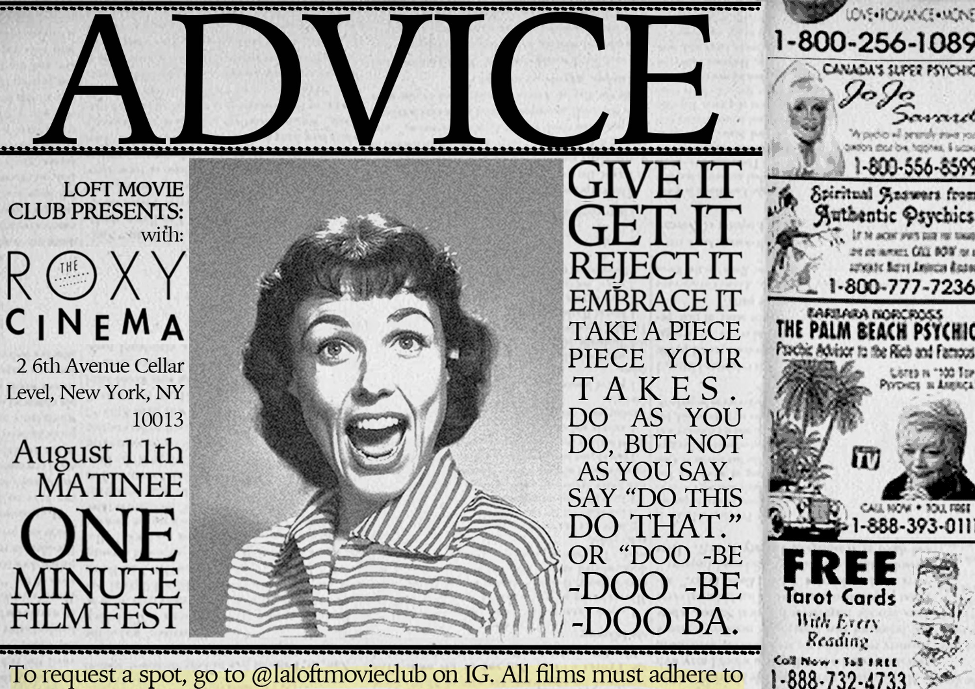 Flyer for Loft Movie Club: Advice